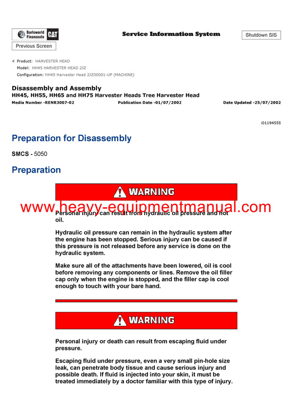 DOWNLOAD CATERPILLAR HH45 HARVESTER HEAD SERVICE REPAIR MANUAL 2JZ