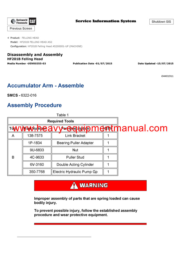 DOWNLOAD CATERPILLAR HF201B FELLING HEAD SERVICE REPAIR MANUAL A52