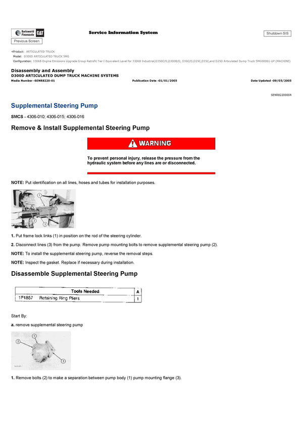 Download Caterpillar D300D ARTICULATED TRUCK Service Repair Manual 5MG