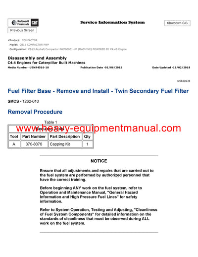 DOWNLOAD CATERPILLAR CB13 COMPACTOR SERVICE REPAIR MANUAL PWP