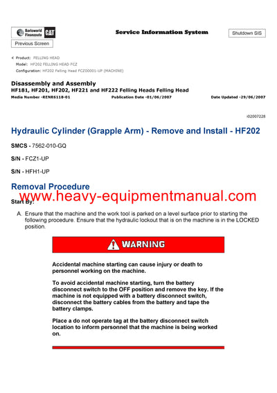 DOWNLOAD CATERPILLAR HF202 FELLING HEAD SERVICE REPAIR MANUAL FCZ