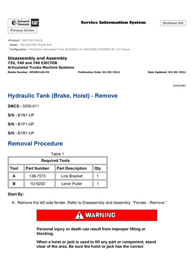 Download Caterpillar 740 Ejector Truck Service Repair Manual B1R