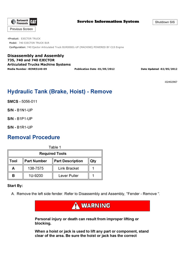Download Caterpillar 740 Ejector Truck Service Repair Manual B1R