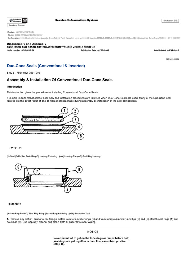 Download Caterpillar D350D ARTICULATED TRUCK Service Repair Manual 9RF