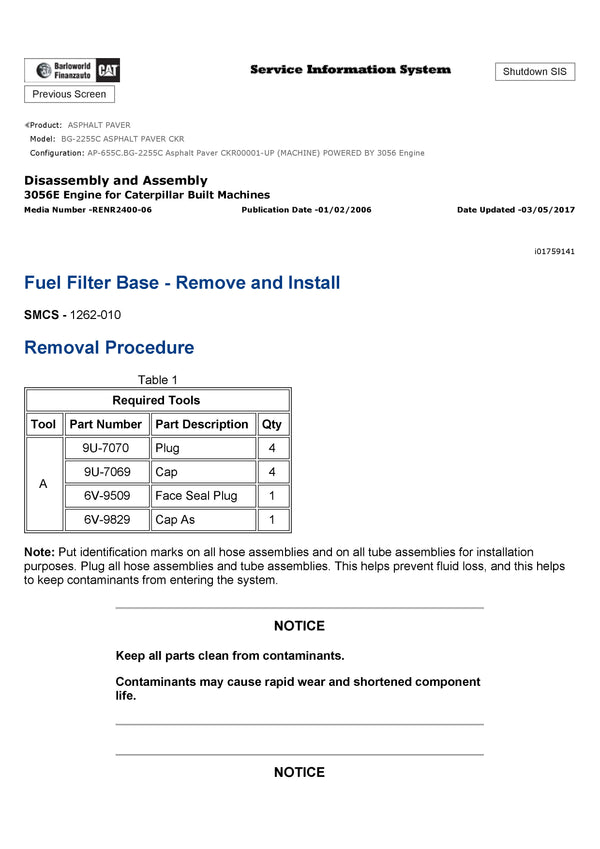 Download Caterpillar BG-2255C ASPHALT PAVER Service Repair Manual CKR