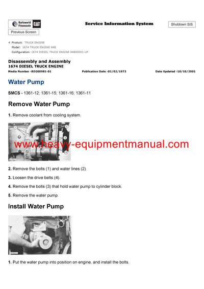 DOWNLOAD CATERPILLAR 1674 TRUCK ENGINE SERVICE REPAIR MANUAL 94B