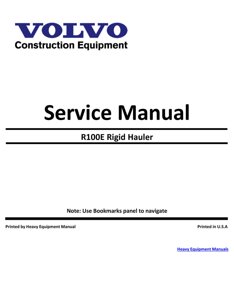 Volvo R100E Rigid Hauler Service Repair Manual Download PDF