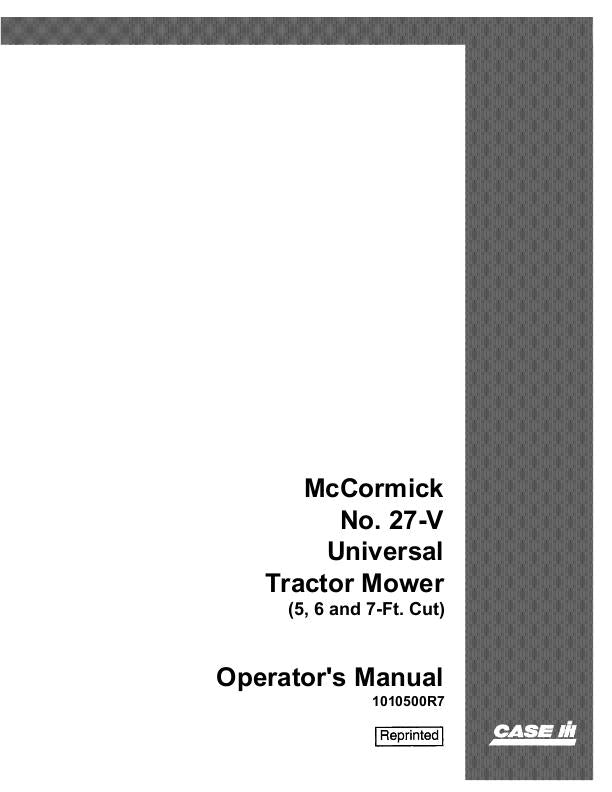 Case IH Tractor 27-V 27V Universal Tractor Mower – McCormick Operator’s Manual 1010500R7