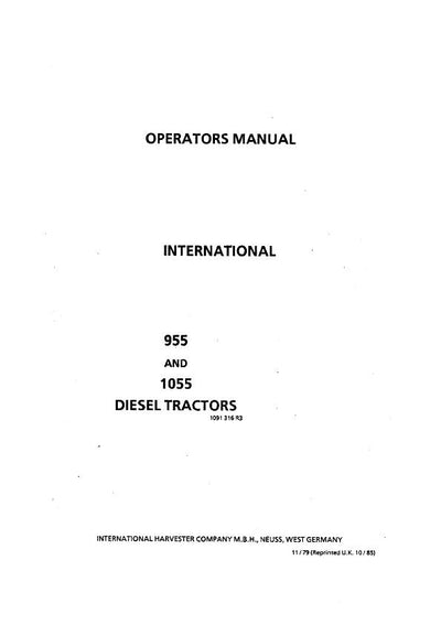 Case IH Tractor 955 and 1055 Diesel Operator’s Manual 1091316R3