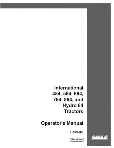 Case IH Tractor 484 584 684 784 884 and Hydro 84 Tractors YEAR 1981 Operator’s Manual 1135063R4