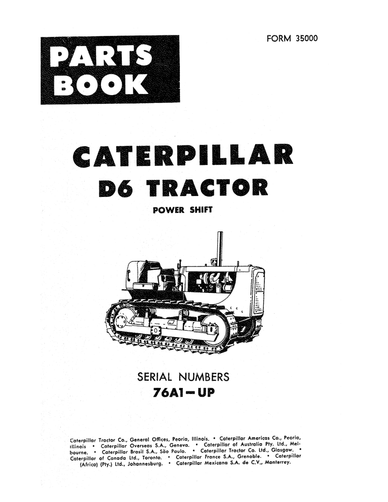 1976 Caterpillar D6 Tractor Power Shift Parts Catalog Manual SN: 76A1-UP