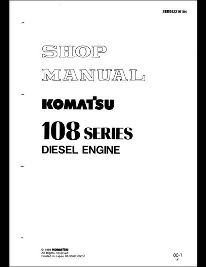  1998 KOMATSU 108 Series Diesel Engine Service Repair Shop Manual