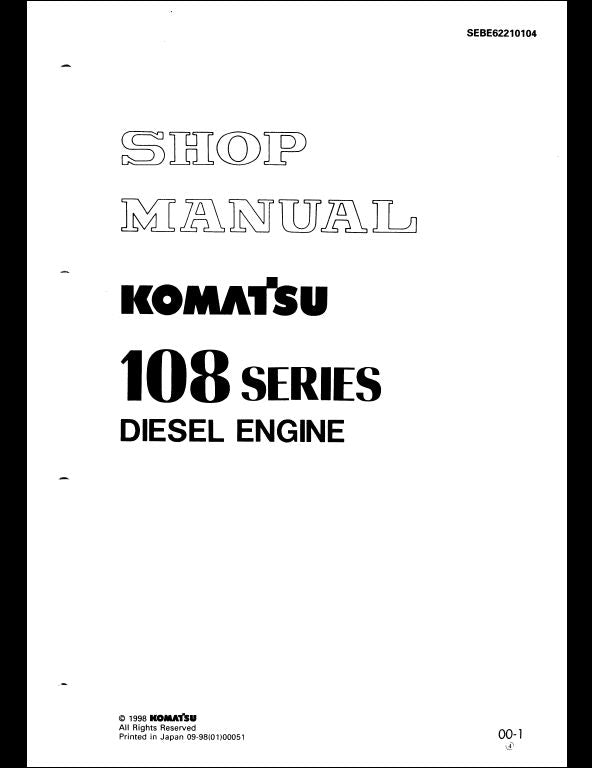 1998 KOMATSU 108 Series Diesel Engine Service Repair Shop Manual
