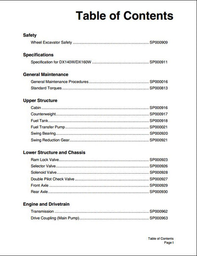 2006 Doosan DX140W, DX160W Wheeled Excavator Workshop Service Repair Manual