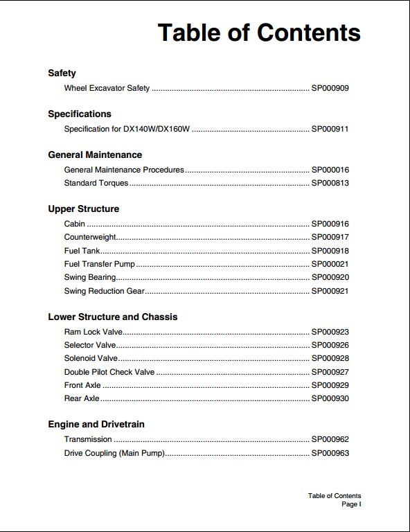 2006 Doosan DX140W, DX160W Wheeled Excavator Workshop Service Repair Manual