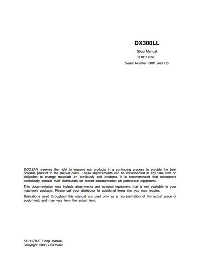 2006 Doosan DX300LL Crawled Excavator Workshop Service Repair Manual