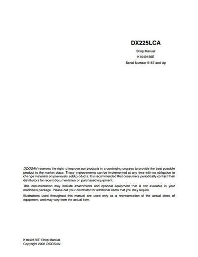 2008 Doosan DX225LCA Crawled Excavator Workshop Service Repair Manual