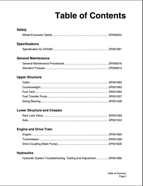 2009 Doosan DX53W Wheeled Excavator Workshop Service Repair Manual