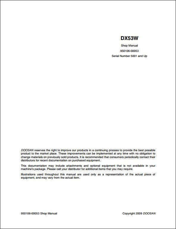 2009 Doosan DX53W Wheeled Excavator Workshop Service Repair Manual