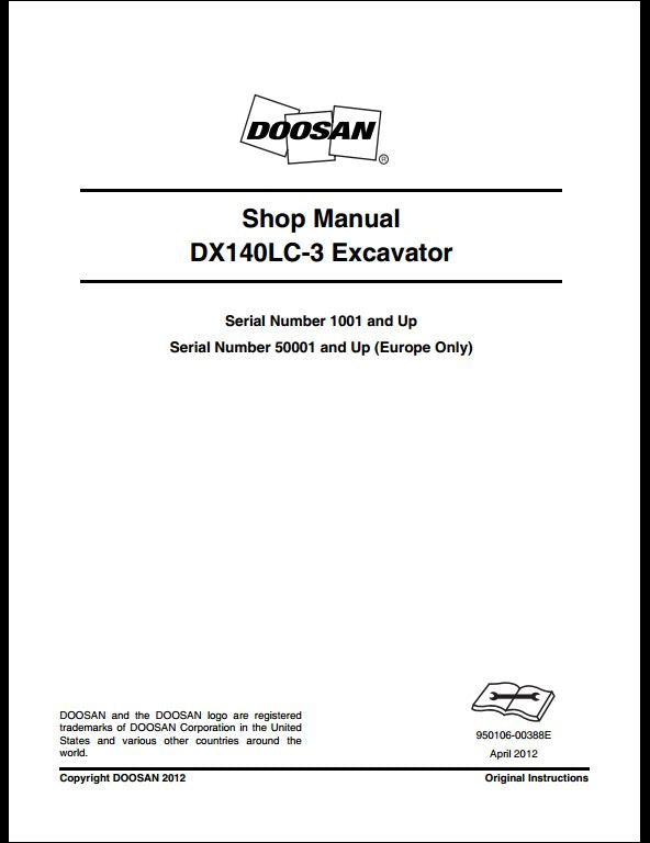 2012 Doosan DX140LC-3 Crawled Excavator Workshop Service Repair Manual