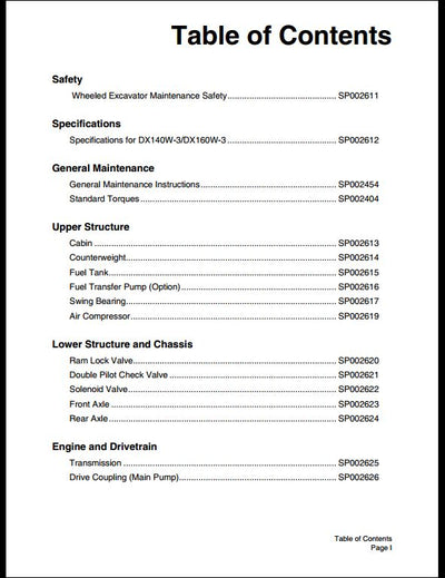 2012 Doosan DX140W-3, DX160W-3 Wheeled Excavator Workshop Service Repair Manual