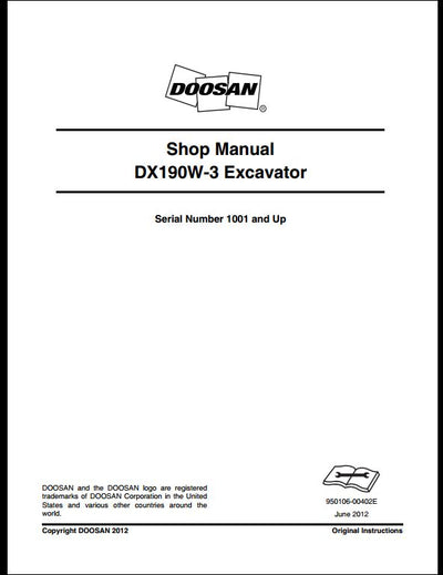 2012 Doosan DX190W-3 Wheeled Excavator Workshop Service Repair Manual