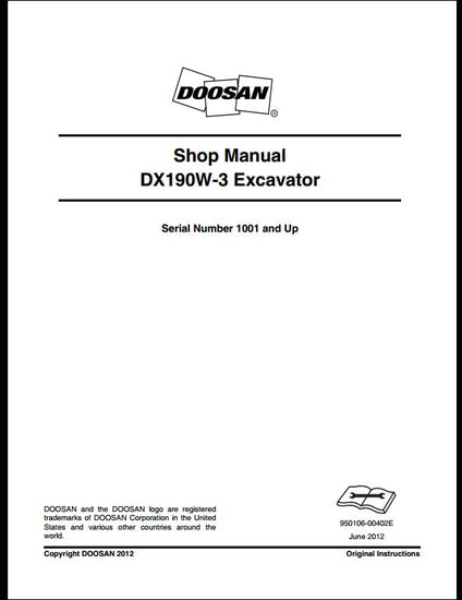  2012 Doosan DX190W-3 Wheeled Excavator Workshop Service Repair Manual