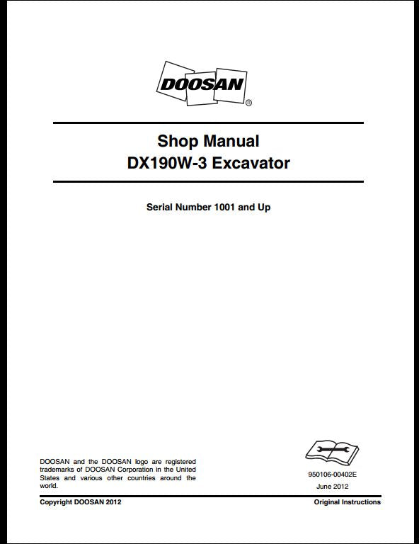 2012 Doosan DX190W-3 Wheeled Excavator Workshop Service Repair Manual