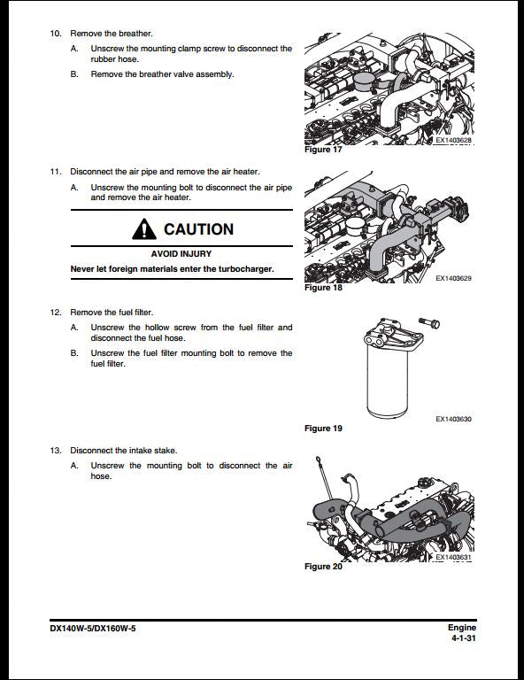 2014 Doosan DX140W-5, DX160W-5 Wheeled Excavator Workshop Service Repair Manual