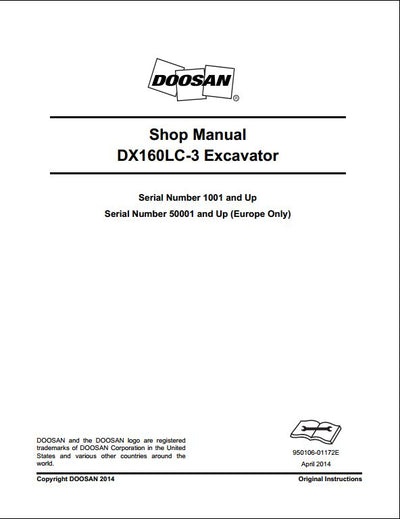 2014 Doosan DX160LC-3 Crawled Excavator Workshop Service Repair Manual