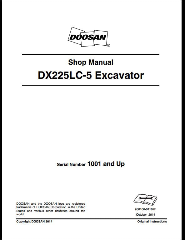 2014 Doosan DX225LC-5 Crawled Excavator Workshop Service Repair Manual