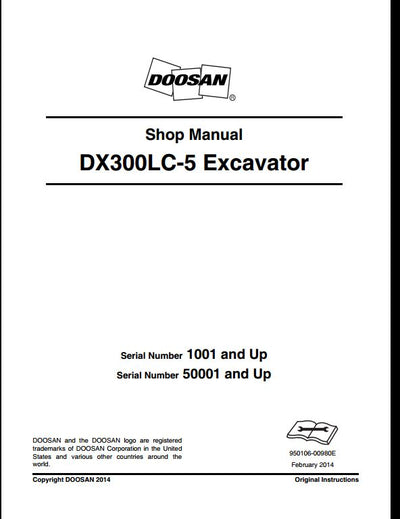 2014 Doosan DX300LC-5 Crawled Excavator Workshop Service Repair Manual