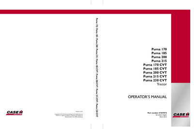 Case IH Tractor Puma 170 170CVT185 185CVT200 200CVT215 215CVT230CVT Operator’s Manual 47457072