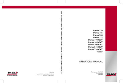 Case IH Tractor Puma 170 170CVT 185 185CVT 200 200CVT 215 215CVT 230CVT Operator’s Manual 47457089