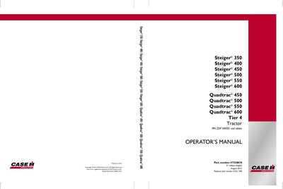 Case IH Tractor Steiger 350,400,450,500,550,600 Quadtrac 450,500,550,600 Tier 4 Operator’s Manual 47538838
