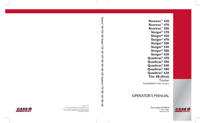 Case IH Tractor Rowtrac 420,470,500 Steiger 370,420,470,500,540,580,620 Quadtrac 470,500,540,580,620 Tier 4B Operator’s Manual 47739239