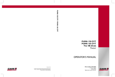 Case IH Tractor PUMA 150 CVT,165 CVT Tier 4B Operator’s Manual 47771093