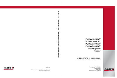 Case IH Tractor PUMA 185 CVT 200 CVT 220 CVT 240 CVT Tier 4B Operator’s Manual 47789209