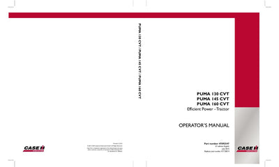 Case IH Tractor PUMA 130 CVT 145 CVT 160 CVT Efficient Power Operator’s Manual 47892547