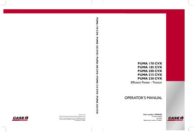 Case IH Tractor PUMA 170 185 200 215 230 CVX Efficient Power Operator’s Manual 47894302