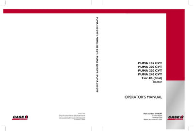 Case IH Tractor Puma 185 CVT, Puma 200 CVT Puma 220 CVT Puma 240 CVT Tier 4B (final) Operator’s Manual 47960397