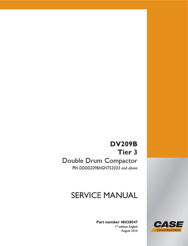 Case DV209B Tier 3 Double Drum Compactor Workshop Service Repair Manual Download