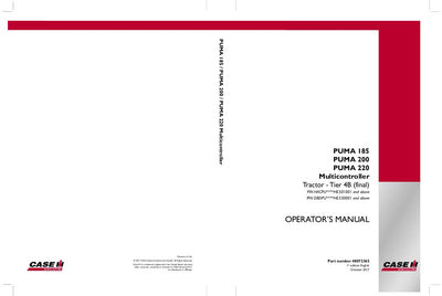 Case IH Tractor PUMA 185,200,220 Multi controller Tier 4B Operator’s Manual 48072365
