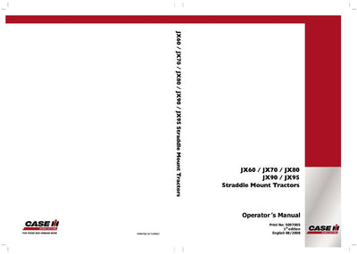 Case IH Tractor JX60 JX70 JX80 JX90 JX95 Straddle Mount Operator’s Manual 5097005