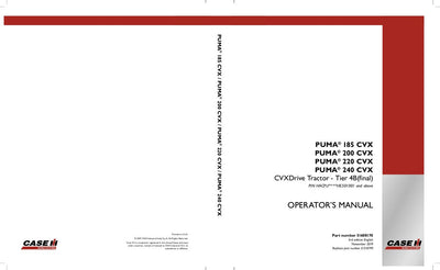 Case IH Tractor Puma 185 200 220 240 CVX Tractor Tier 4B Operator’s Manual 51518799