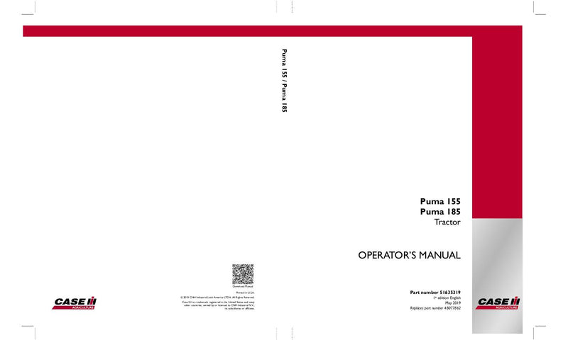 Case IH Tractor Puma 155 185 Operator’s Manual 51635319