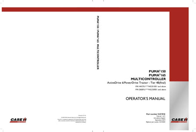 Case IH Tractor PUMA 150,165 Multi controller Tier 4B Operator’s Manual 51544050