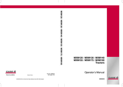 Case IH Tractor MXM120 MXM130 MXM140 MXM155 MXM175 MXM190 Operator’s Manual 82998430
