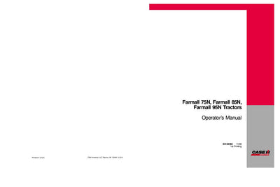 Case IH Tractor Farmall 75N Farmall 85N Farmall 95N Operator’s Manual 84142392