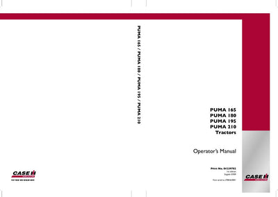 Case IH Tractor Puma 165,180,195,210 Operator’s Manual 84239782